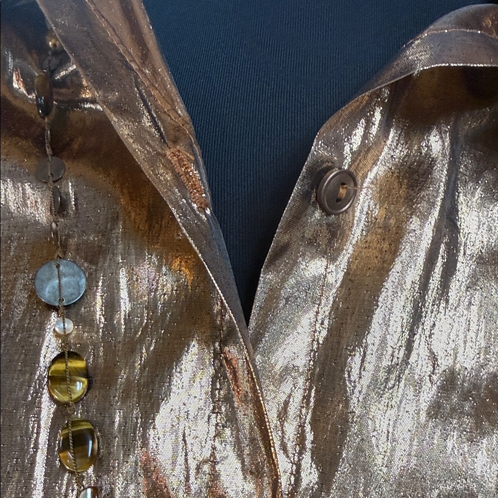 Sprouts Vintage Shiny Metallic Gold Blouse Size Medium But Fits Up To XL - Picture 2 of 5